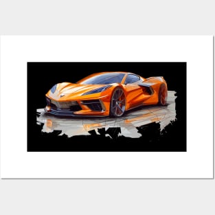 Amplify Orange C8 Corvette Supercar Racecar Muscle Car C8 Corvette Posters and Art